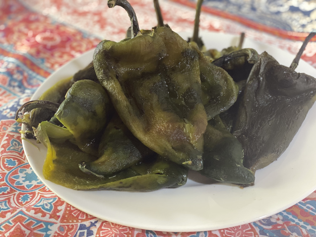 Roasted and cleaned poblanos