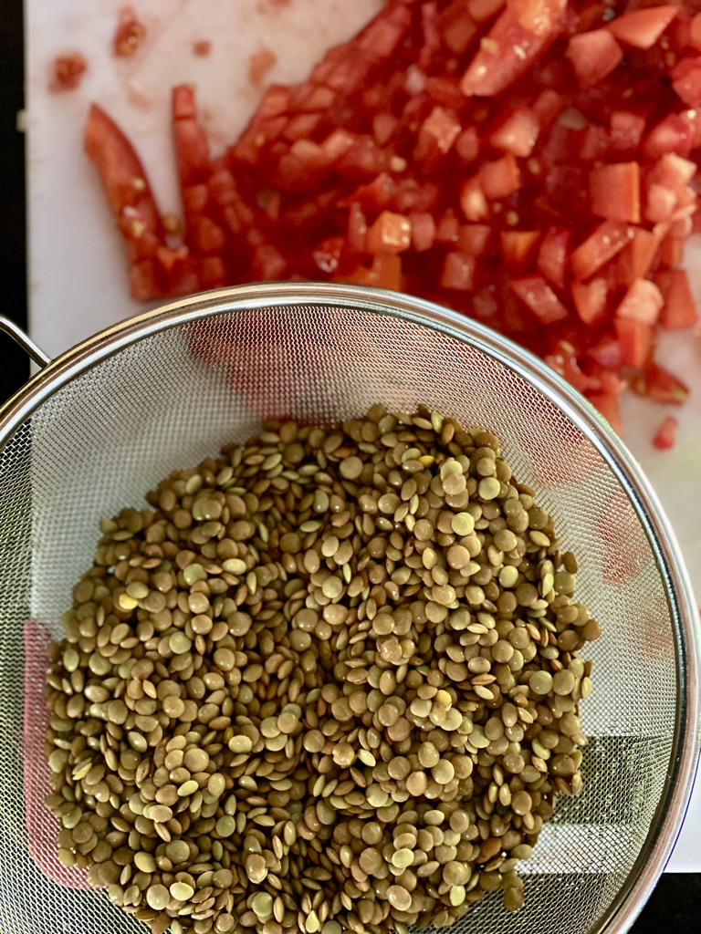 Lentils and chopped tomatoes