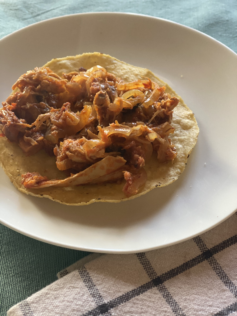 Plain chicken tinga tostada