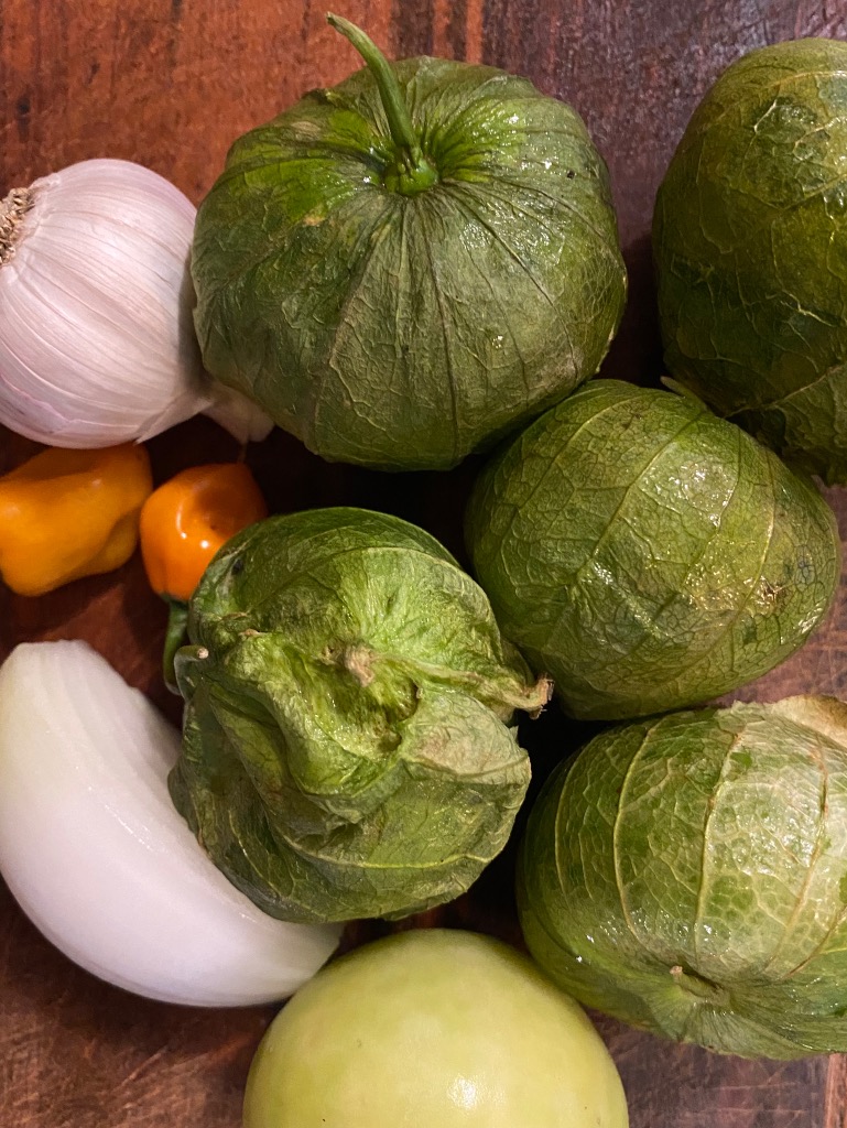 Raw veggies for salsa verde