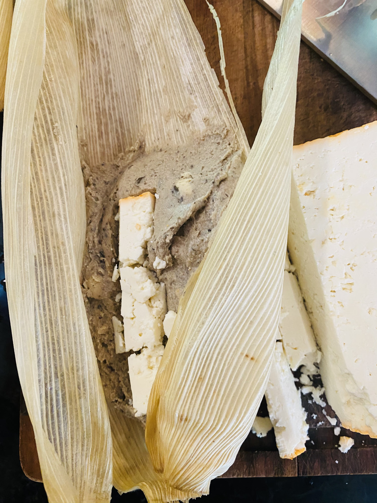 Black bean tamal with cheese