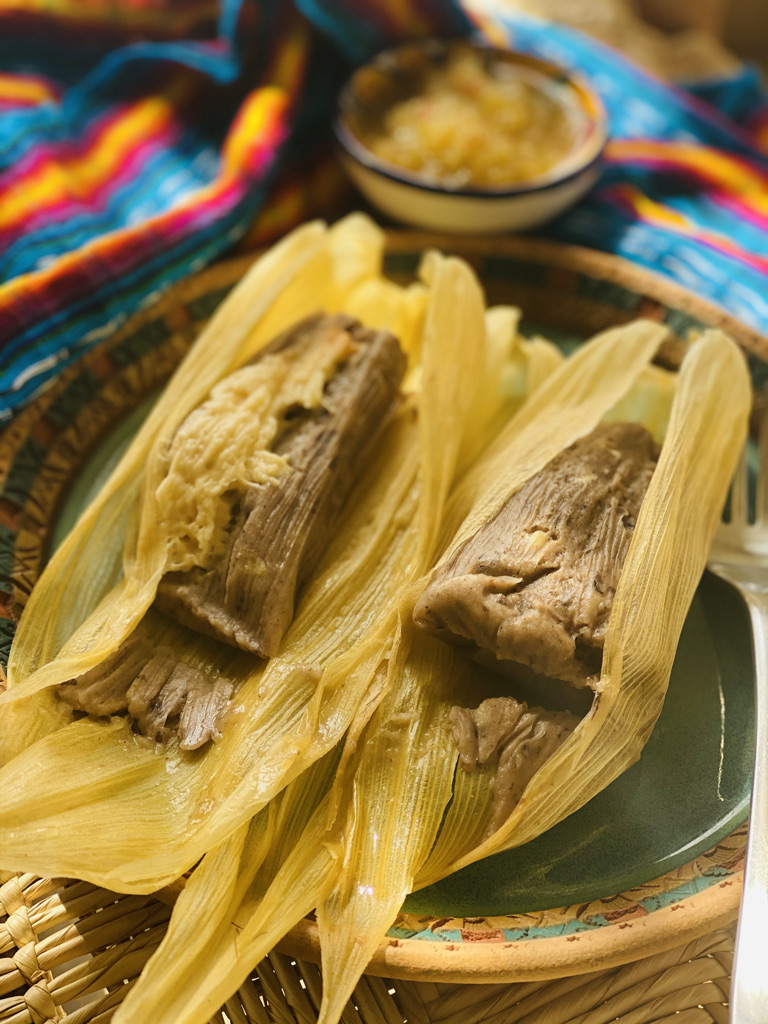 Close up black bean tamales vert