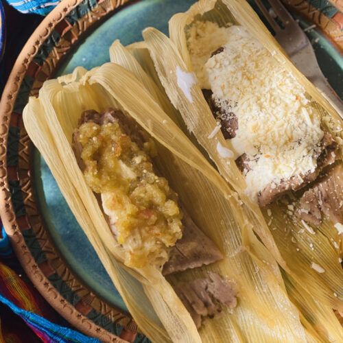 Close up prepared black bean tamales horz
