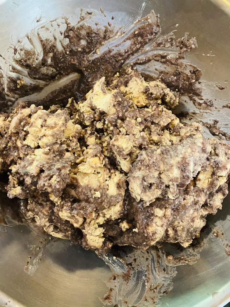 Black bean masa mixture at start of mixing