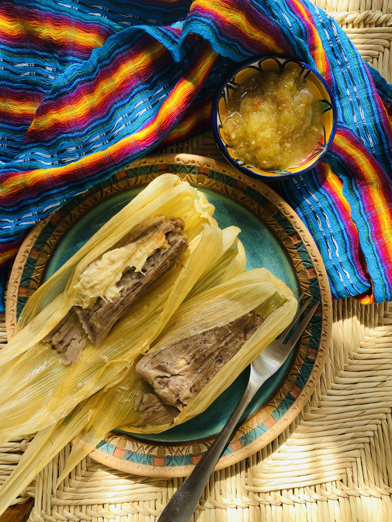 Black bean and black bean with cheese tamal