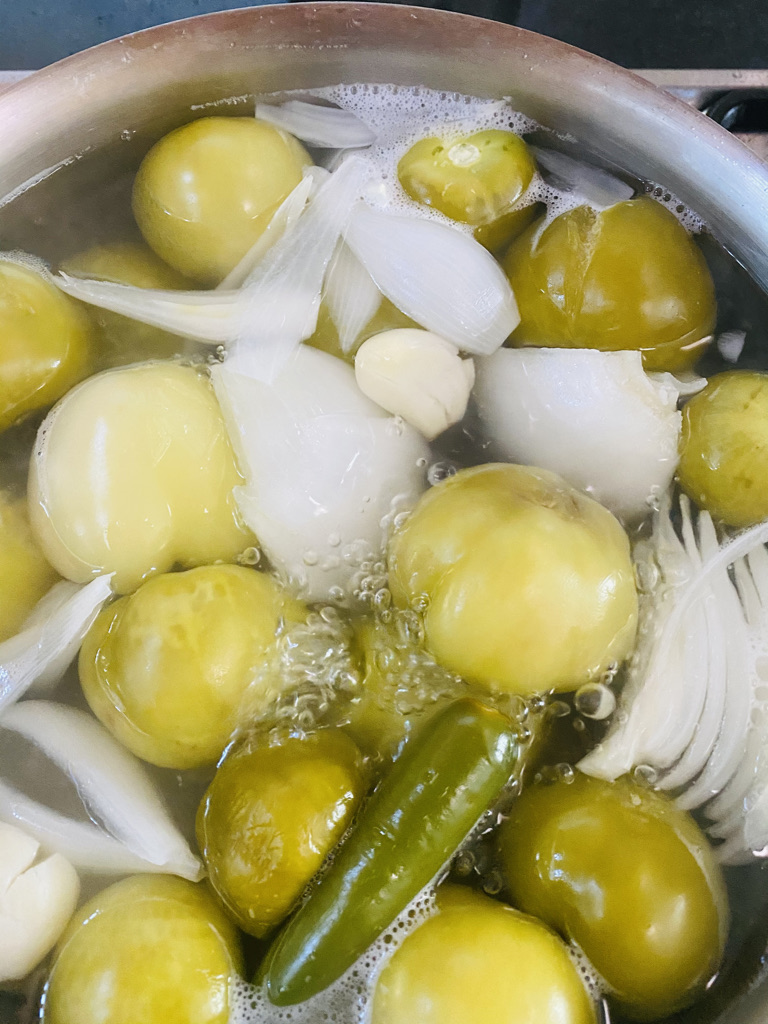 Boiled Salsa Verde, cooked vegetables