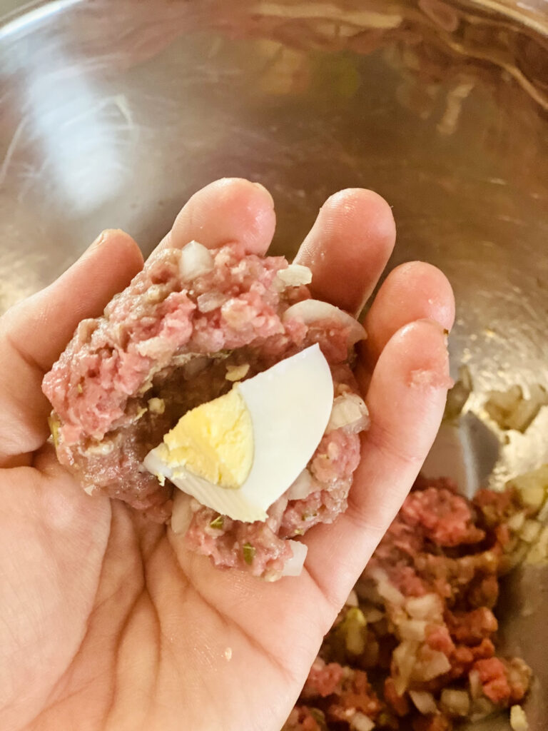 Mexican meatballs made with hardboiled egg