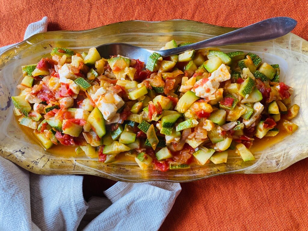 Finished plate of calabacitas a la Mexicana