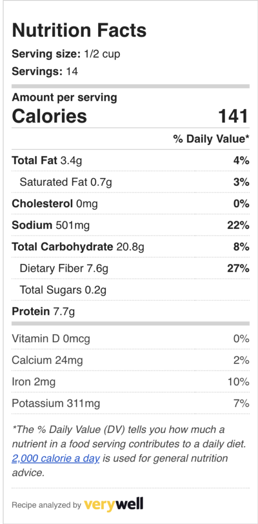 Nutrition label for frijoles negros recipe