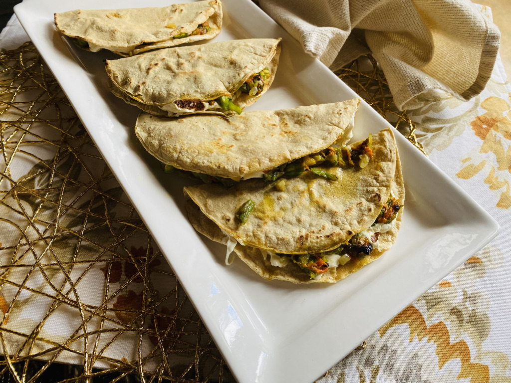 Plate of squash blossom quesadillas