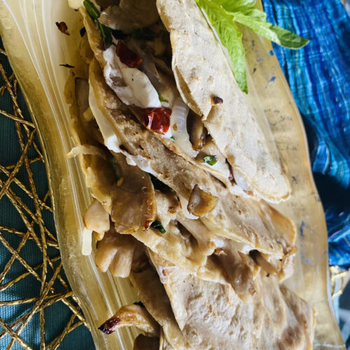 Plate of oyster mushroom quesadillas