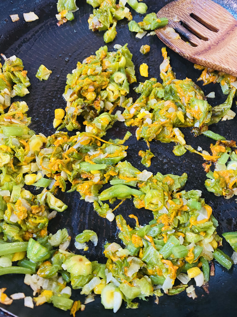 Cooked squash blossoms