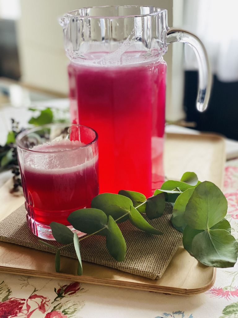 Red prickly pear fruit water with pitcher