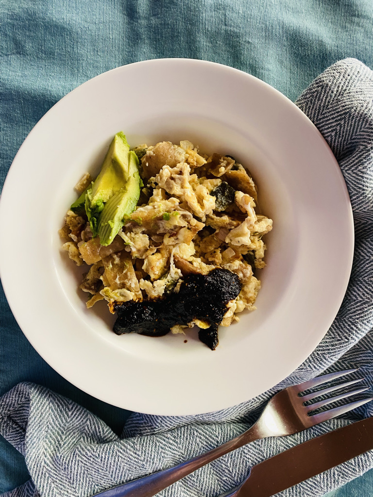 Migas with poblano peppers