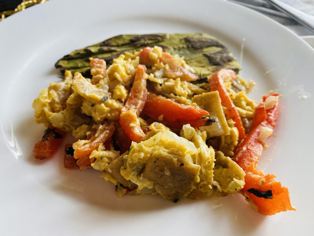 Close up migas with red pepper