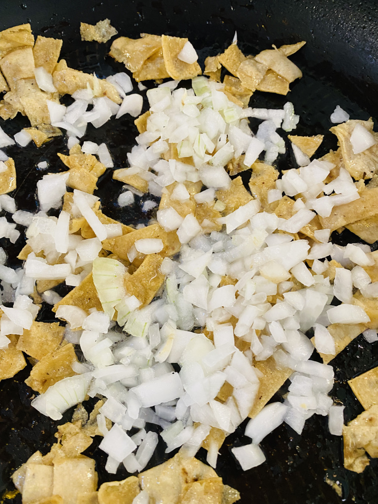 Tortilla and onion frying