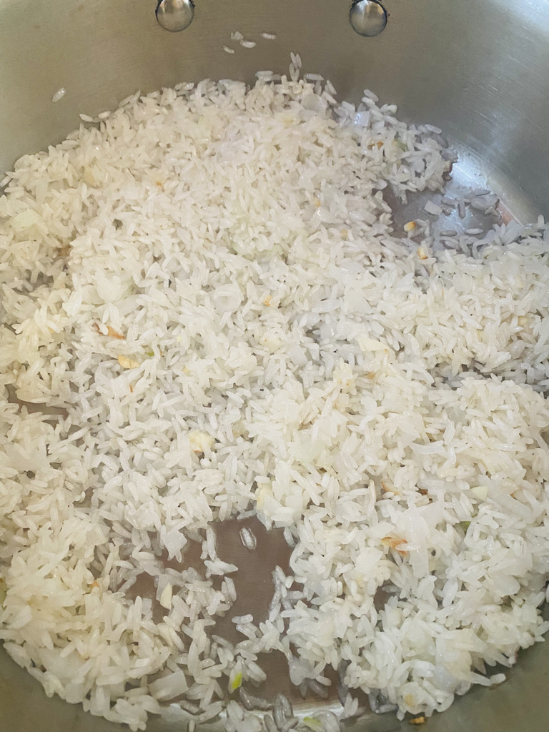 White rice frying