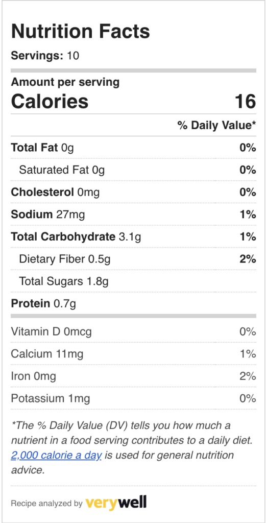 Charred salsa roja (salsa quemada) nutrition label