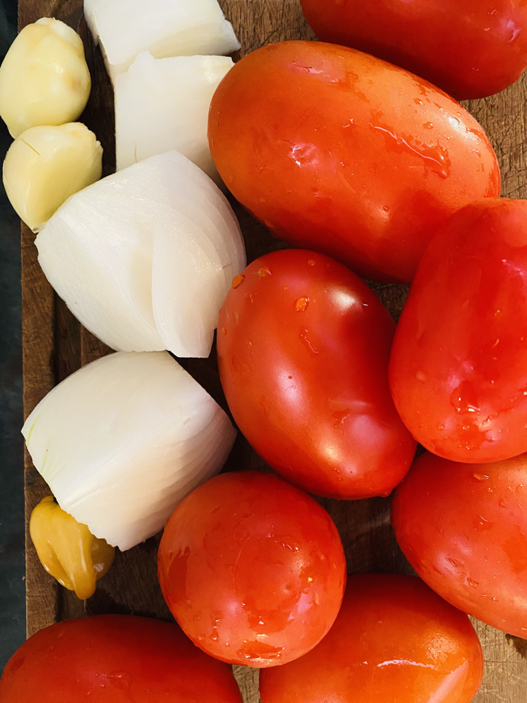 Raw ingredients for red salsa