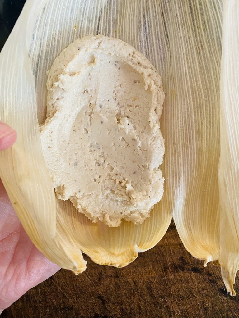 Masa spread in corn husk