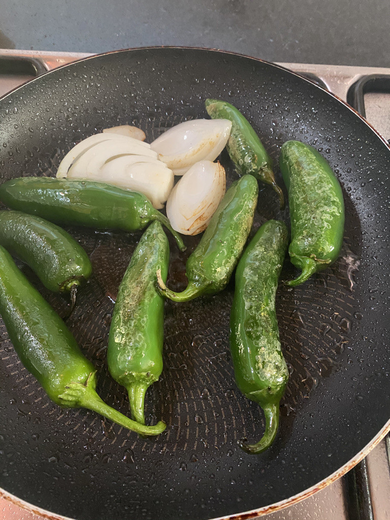 Creamy Jalapeño Salsa Ingredients in the frying pan