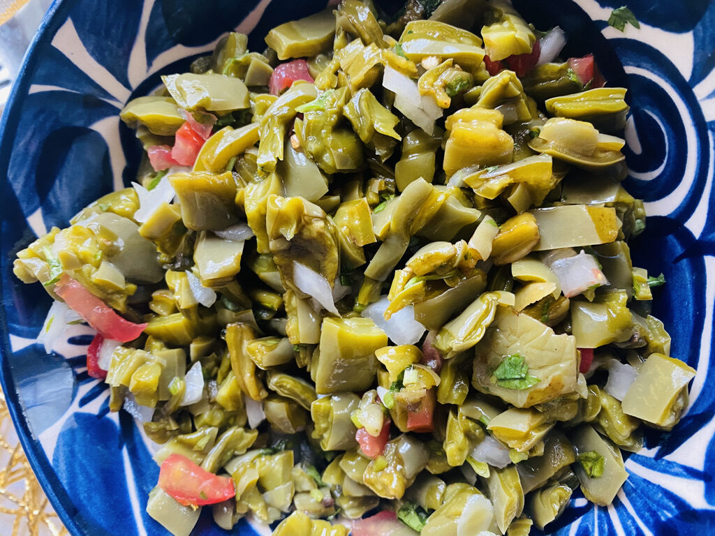 Cactus salad with white onion