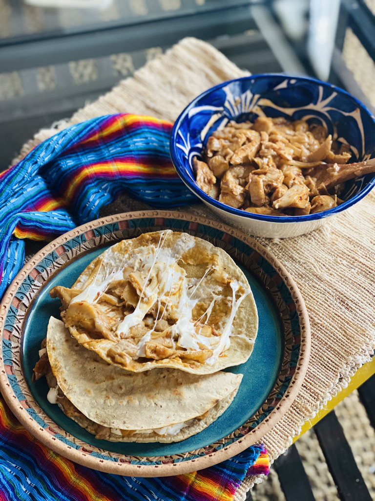 Oyster mushrooms in creamy chipotle sauce quesadilla