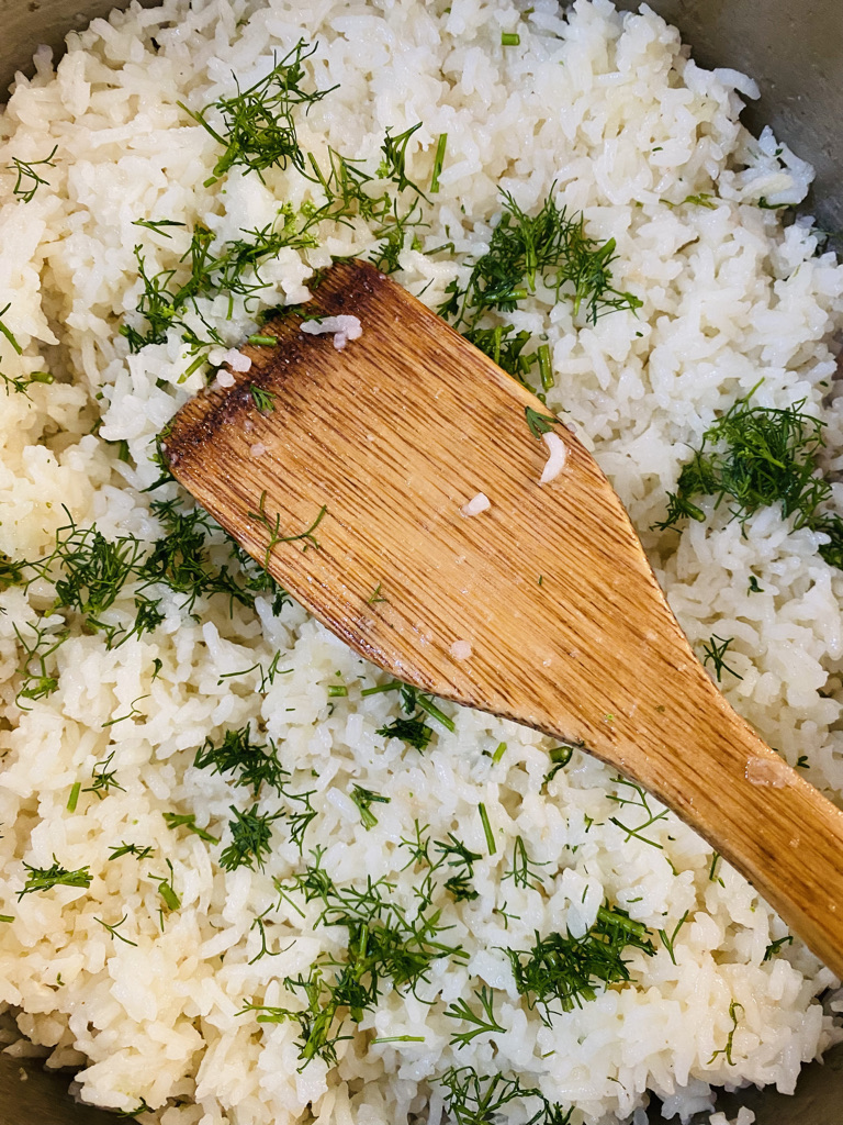 Cilantro lime rice in pan