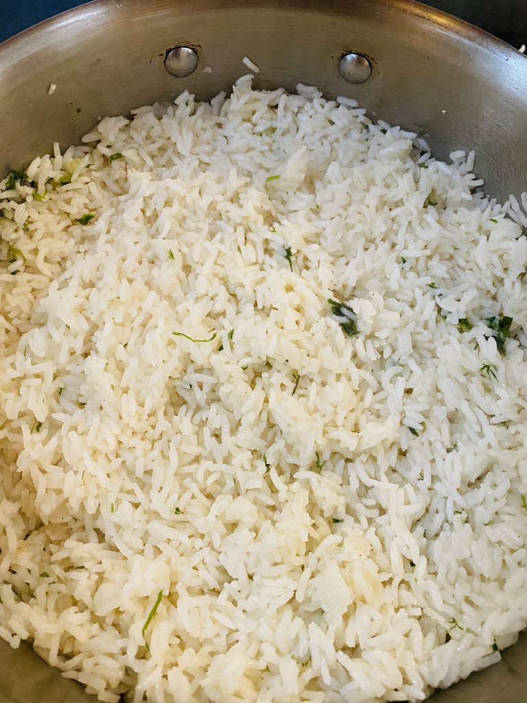 White rice frying