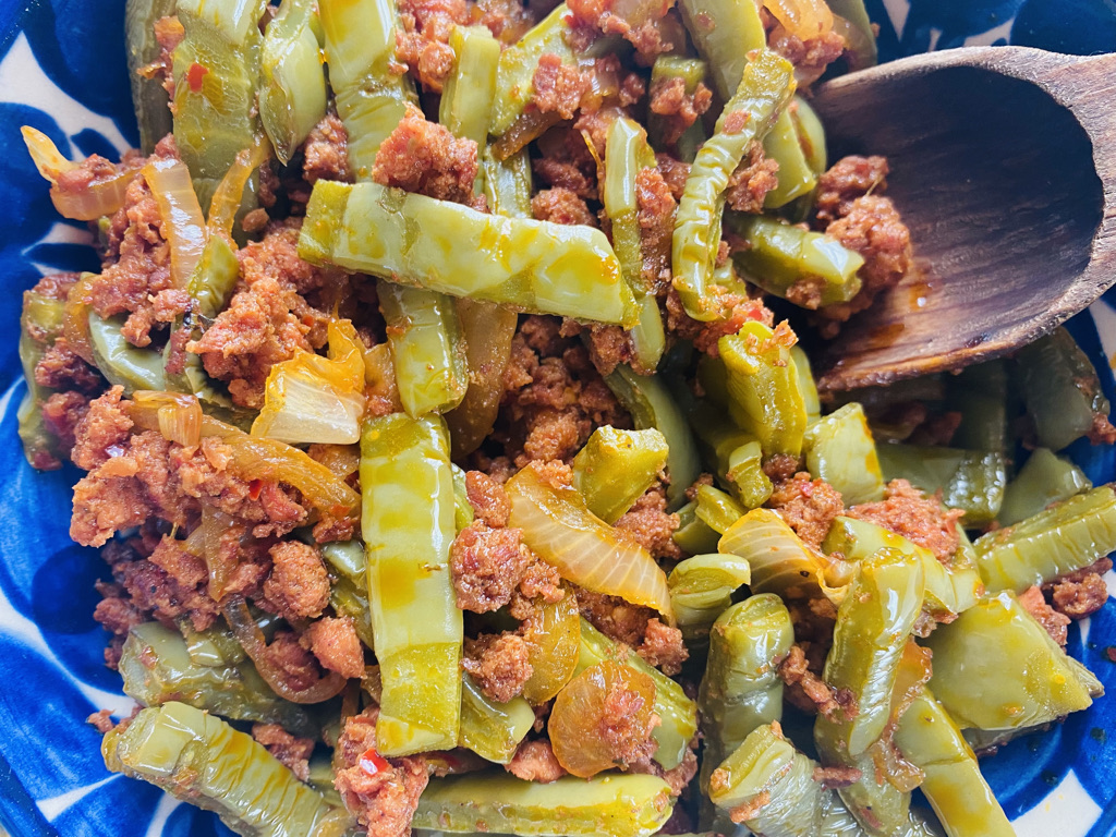 Close up cactus and chorizo