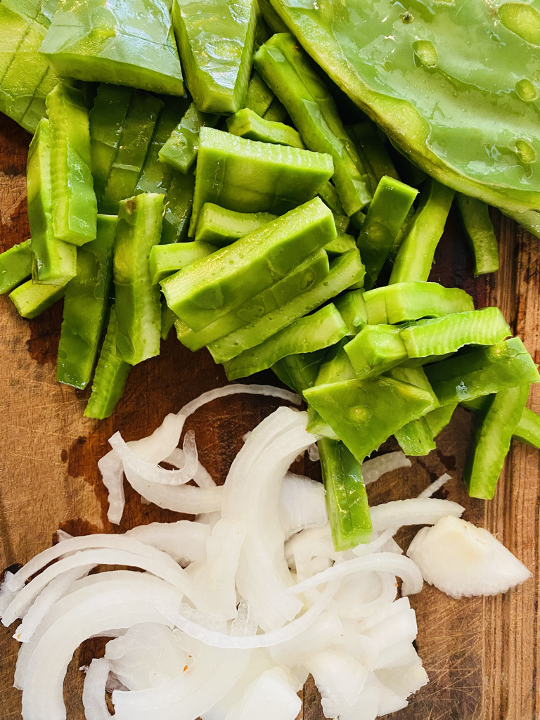 Sliced cactus and onions