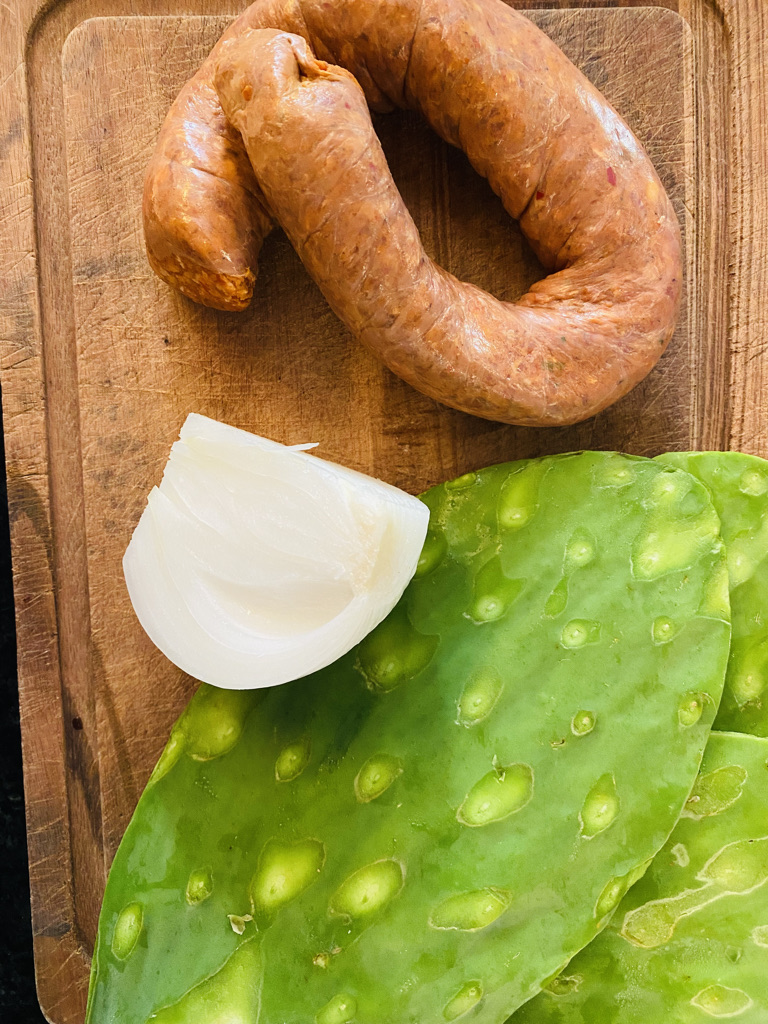 Raw ingredients for chorizo and cactus