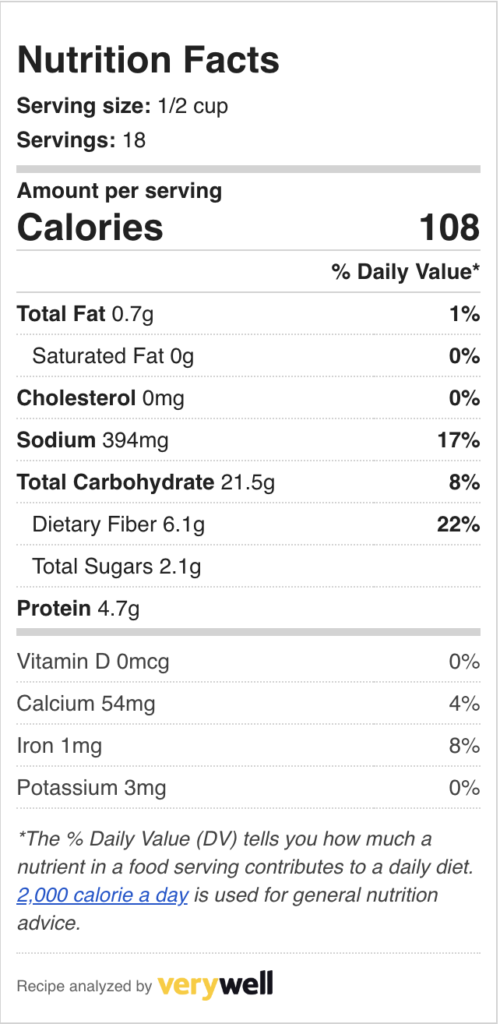 Nutrition label for Peruvian beans recipe