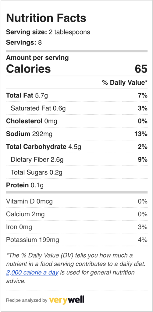 Nutrition label for easy, creamy avocado salsa
