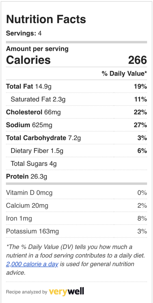 Nutrition label for chicken fajitas