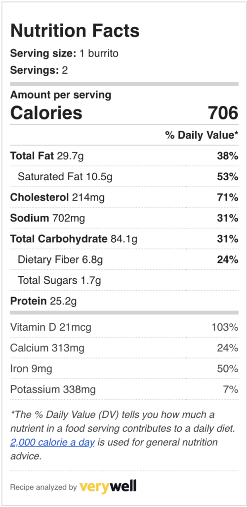 Chile relleno burrito nutrition label